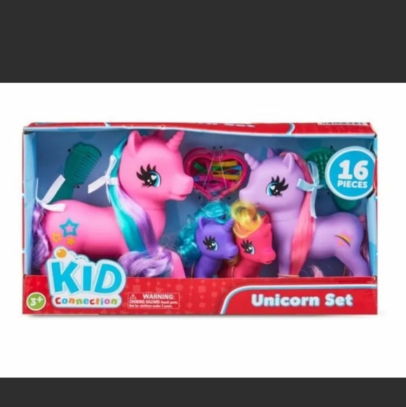 Kid Connection Unicorn Play Set 16 Pcs with Brush Comb Hair Ties & 4 Ponies - Picture 2 of 5